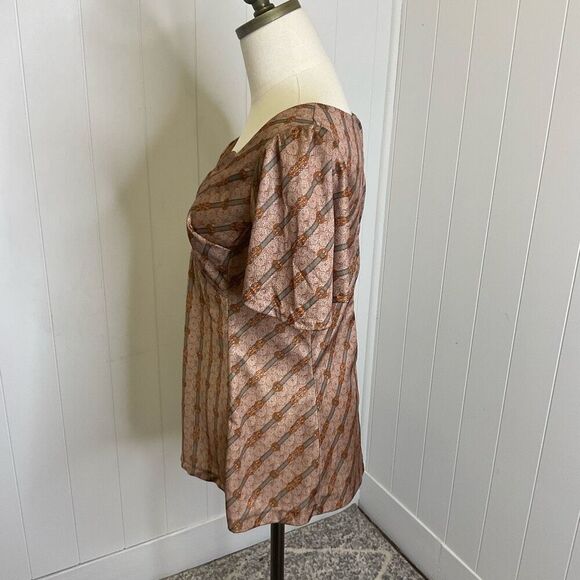 Vintage 1980's His for Her Women's Size 14 Brown Anchor Print Back Zipper Top - Picture 8 of 11